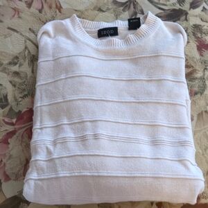 Izod Men's Light Beige 100% Cotton Crewneck Textured Striped Sweater Size Large